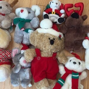 Christmas vintage plush lot bear dog reindeer boomerang Santa Manley bundle 9 pc